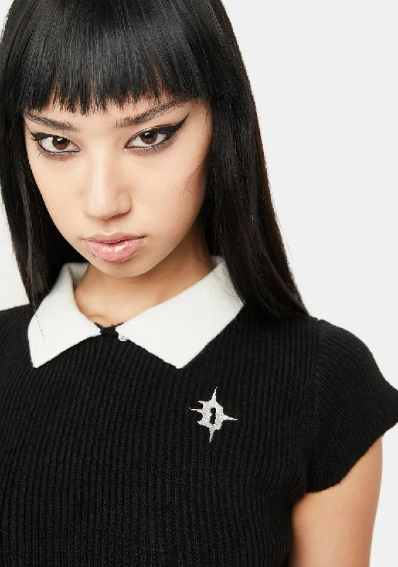 Vibrant Styles Atmosphere Collared Rib Knit Crop Tee