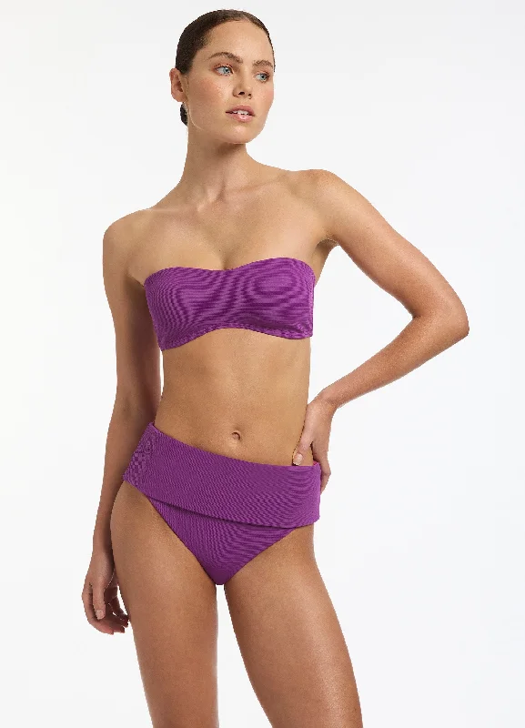 Holiday Sale Isla Rib Fold Down High Waisted Bikini Bottom - Wine Cup