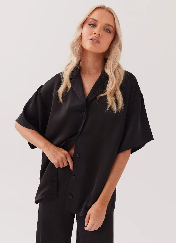 New Season Fashion Preview Palm Cove Satin Shirt - Black