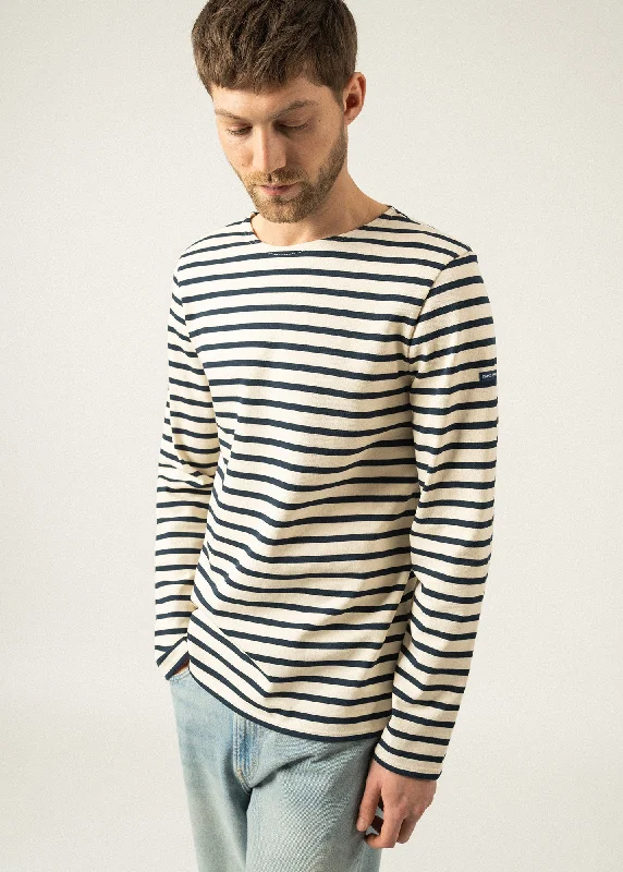 Seasonal Sale Meridien unisex striped sailor shirt - regular fit, in thick cotton (ECRU/MARINE)