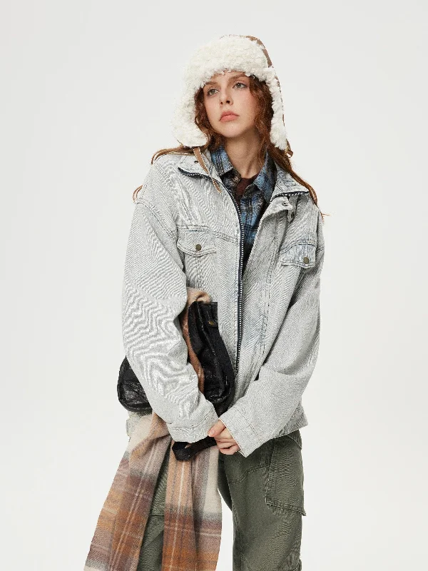 Pastel Styles Aelfric Eden Stand Collar Washed Denim Jacket