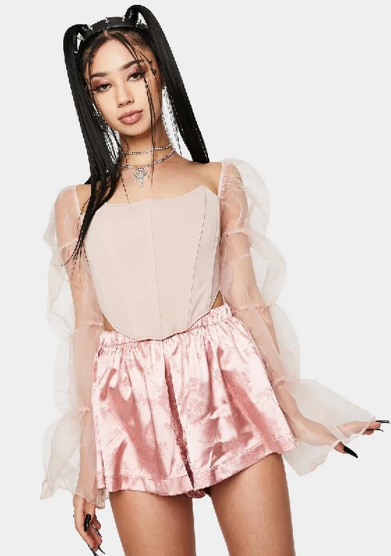 Winter Warm - Up Sale Blush Statement Sleeve Corset Top