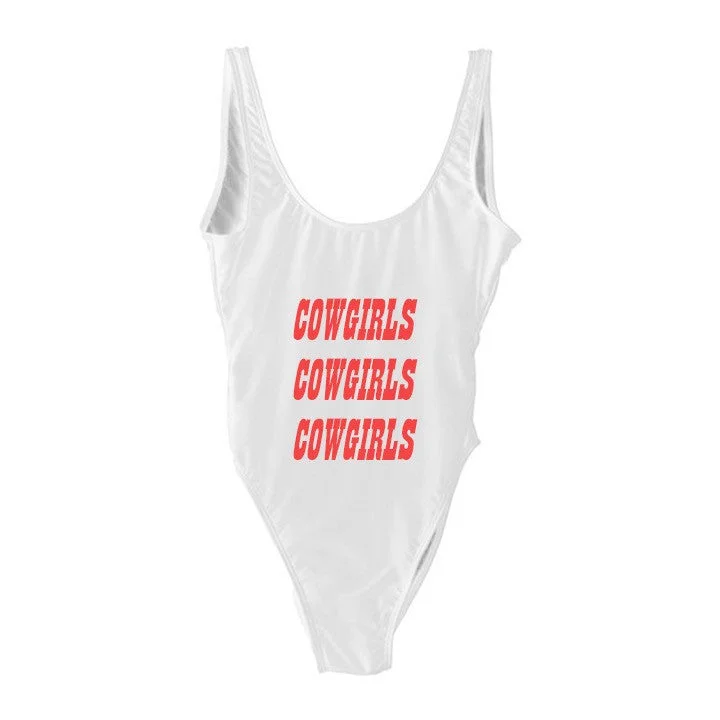 Your Timeless Wardrobe Awaits COWGIRLS COWGIRLS COWGIRLS [SWIMSUIT W/ RED TEXT]