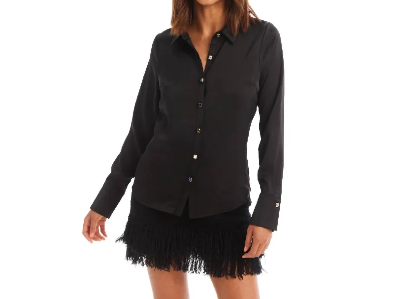 Timeless Classics Rhinestone Button Down Top In Black