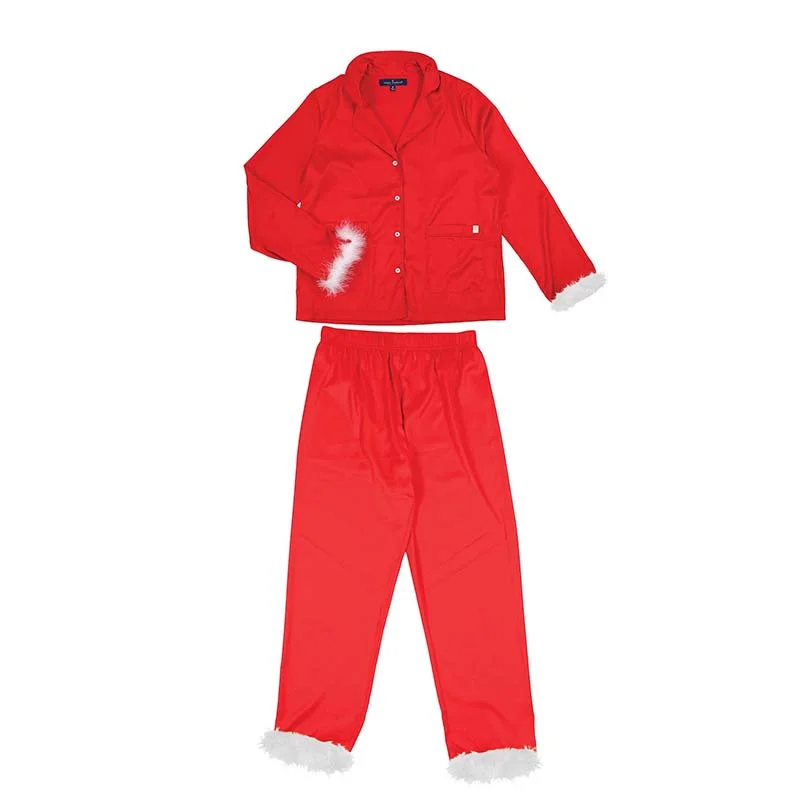 Fashion Forward Classic Red Feather Button Up Pajama Set