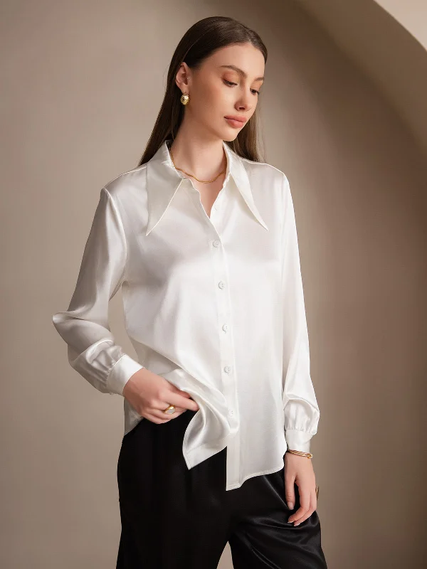 Trendy Street Style Attire 19Momme Silk Solid Color Classic Daily Basic Shirt