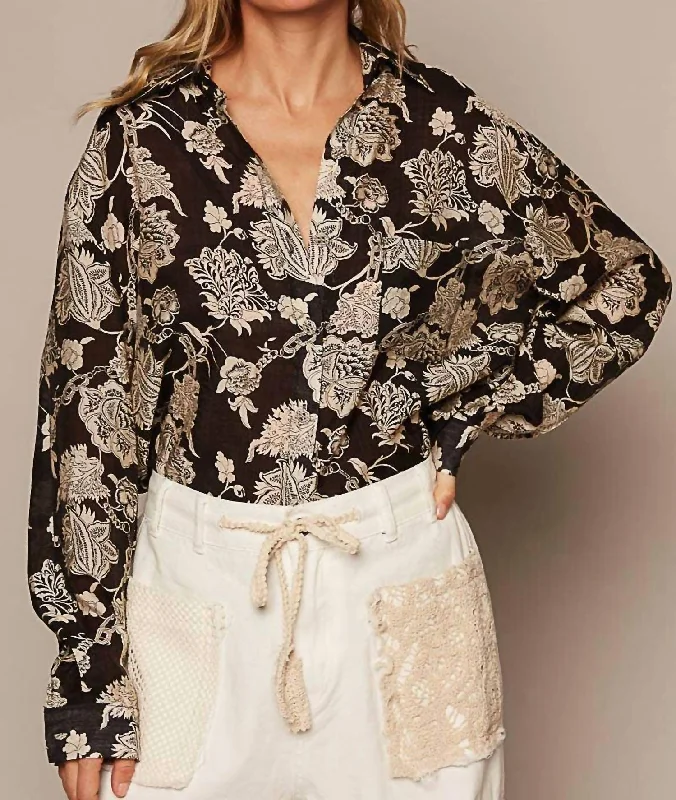 Fashion Forward Floral Blouse In Black And Cream