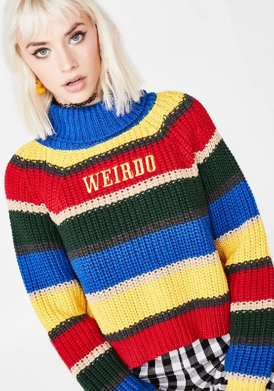 Art Deco Geometric Pattern Look Weirdo Knit Striped Jumper