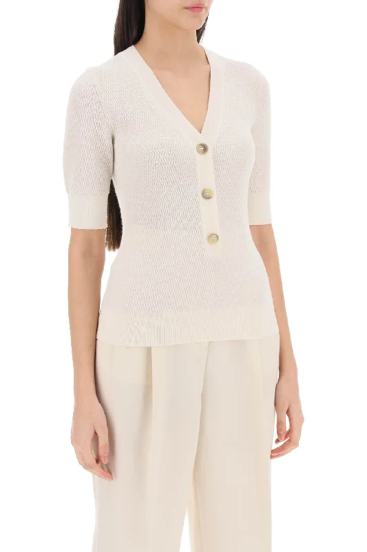 Feminine Grace Closed Knitted Top With Short Sleeves