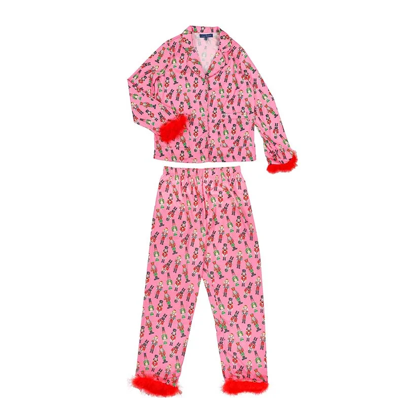 Durable Fashion Picks Nutcracker Feather Button Up Pajama Set