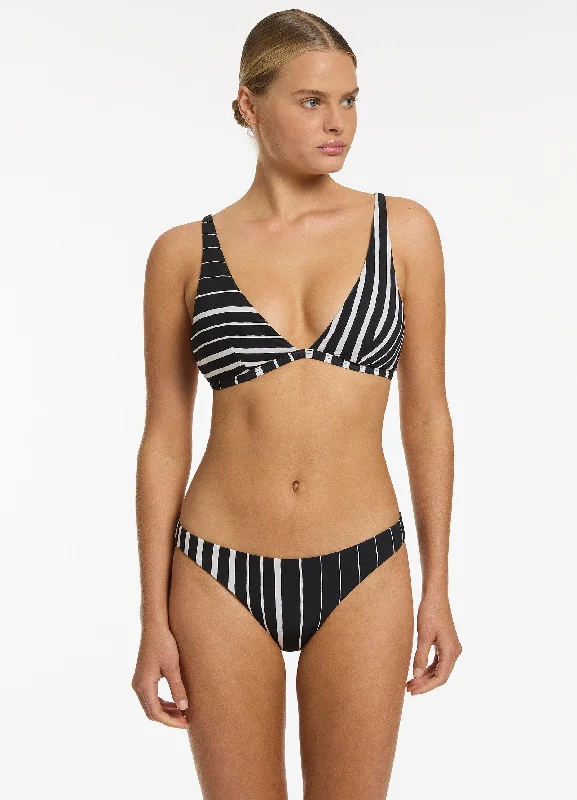 Wardrobe Update Lunar Stripe Triangle Bikini Top - Black/Chalk