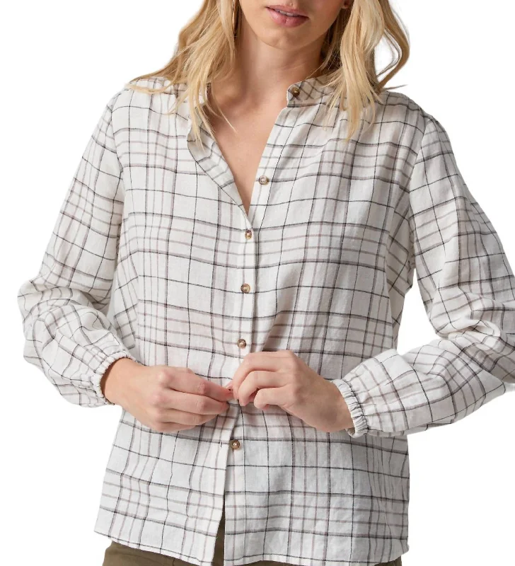 Modern Romance As You Are Button Front Blouse In Graphic Windowpane