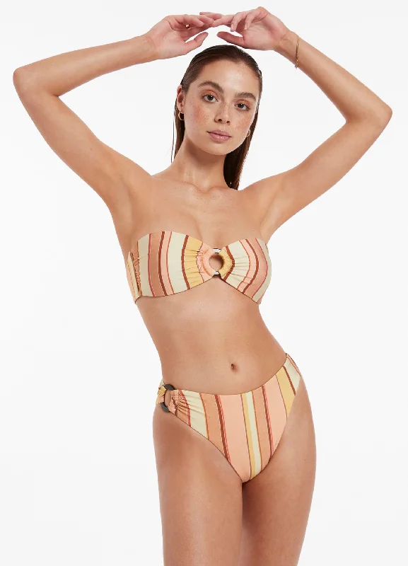 Save On Inspired Styles Fira Stripe High Leg Trim Bikini Bottom - Marigold