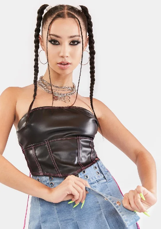 Discount Extravaganza Stay Away Vegan Leather Corset