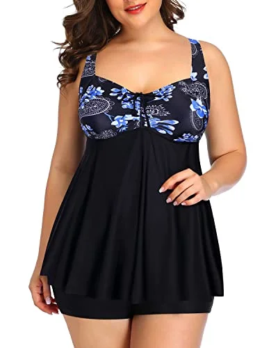 Signature Style Essentials Women's Slimming Plus Size Tankini Swimsuits Boy Shorts-Blue Paisley