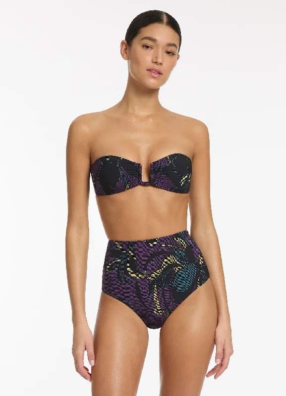 Flash Sale Midnight Tropical High Waist Bikini Bottom - Amethyst