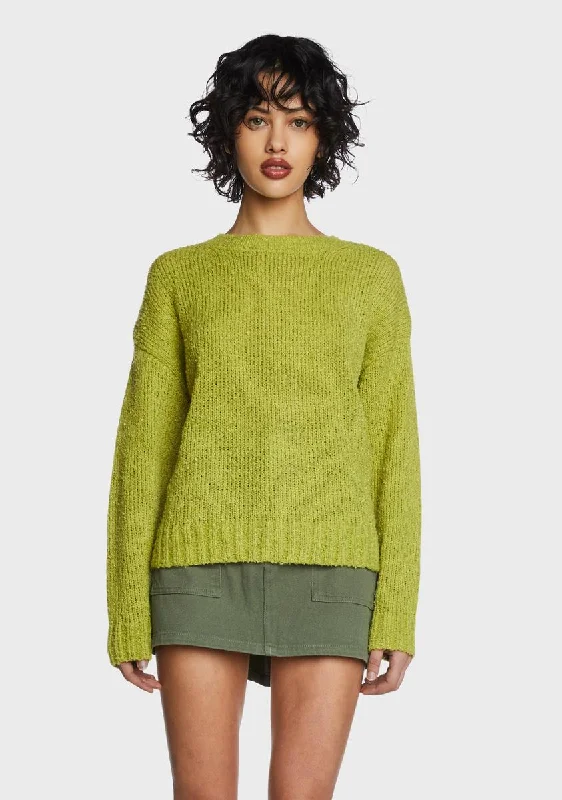 Festival Fashion Dusty Lime Oversized Boucle Knit Sweater