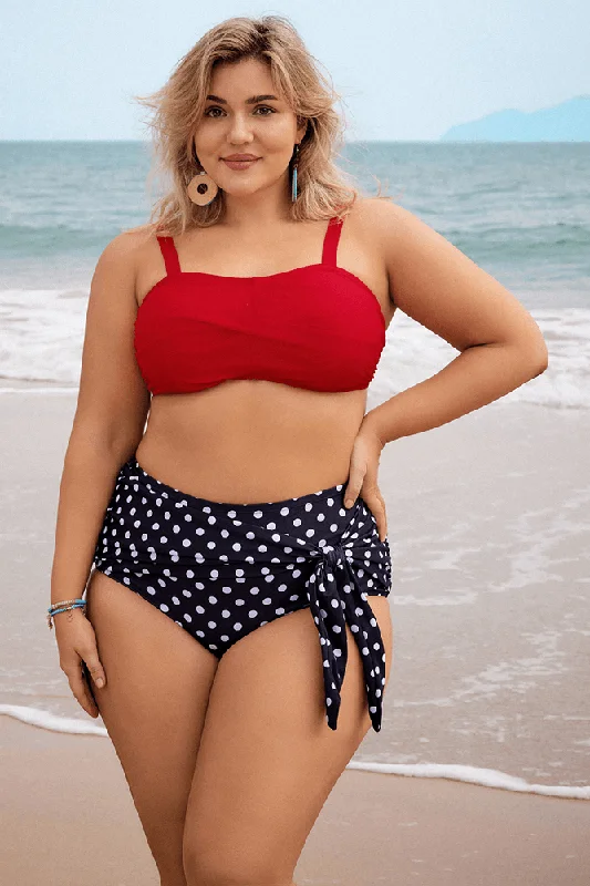 Today Only Women Plus Size 2pcs Swimsuit Padded Swim Tops+High Waist Briefs