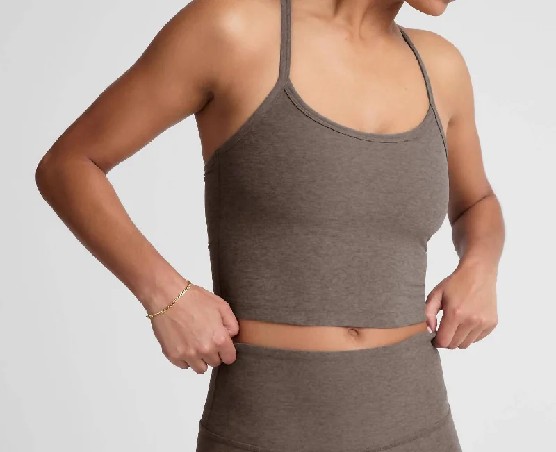 Wardrobe Essentials Spacedye Slim Racerback Cropped Tank In Soft Umber Heather