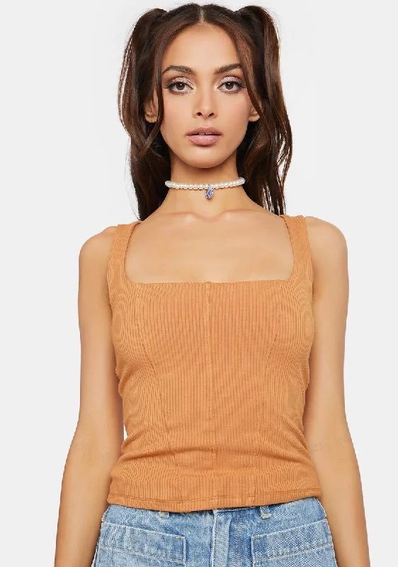 Flash Sale Fever Caramel Cynthia Ribbed Corset Top