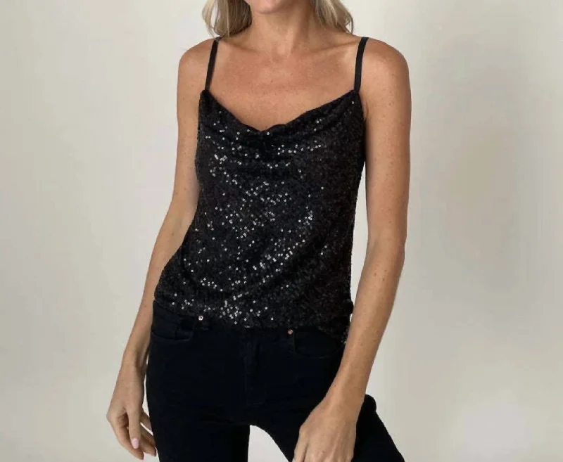 Casual Chic New Year Sequin Tank In Black