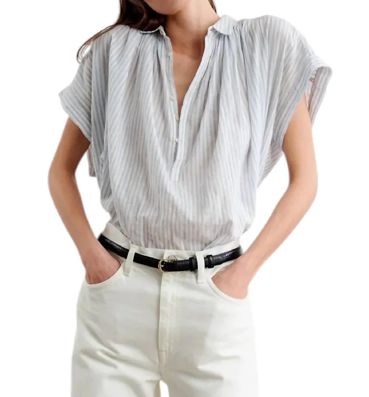 Pastel Styles Normandy Blouse In Ivory/blue Stripe