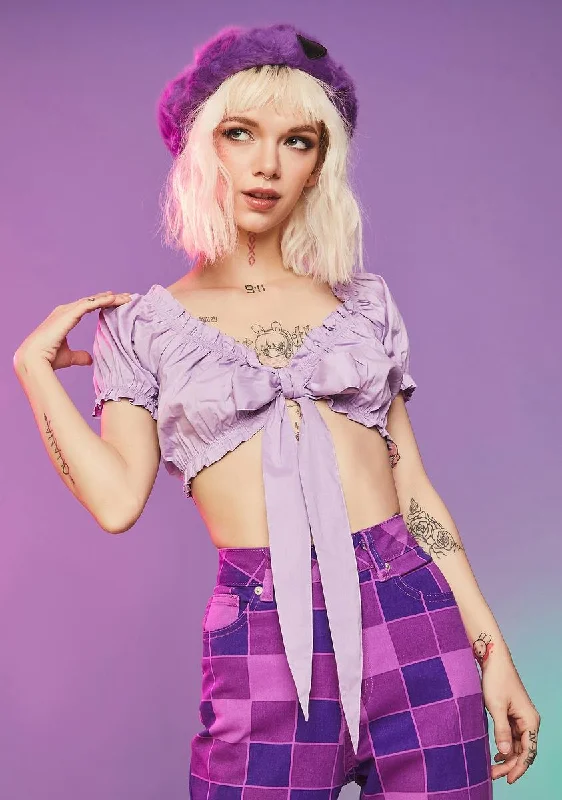 Feminine Elegance Lilac Secret Vibes Tie Crop Top