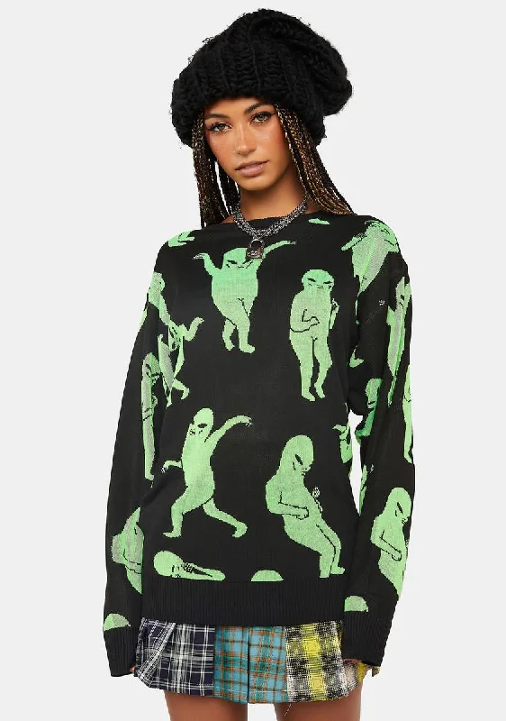 Graceful Movement Alien Dance Party Knit Sweater