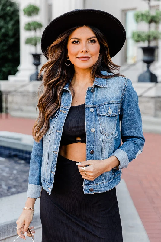 Essentials On Sale Stay Beautiful Dark Wash Denim Jacket FINAL SALE