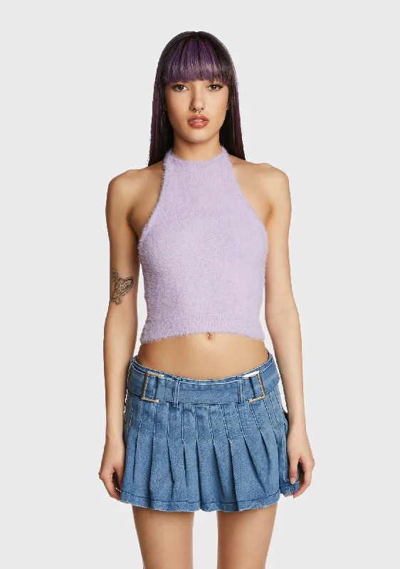 Feminine Soft - Hued Look Future Leaning Crop Top - Purple