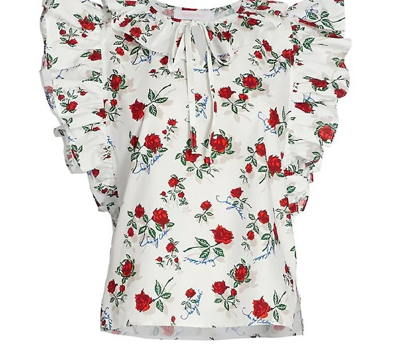 Fashion Forward Women's Dita Cotton Poplin Floral Print Flutter Sleeve Blouse In Multi