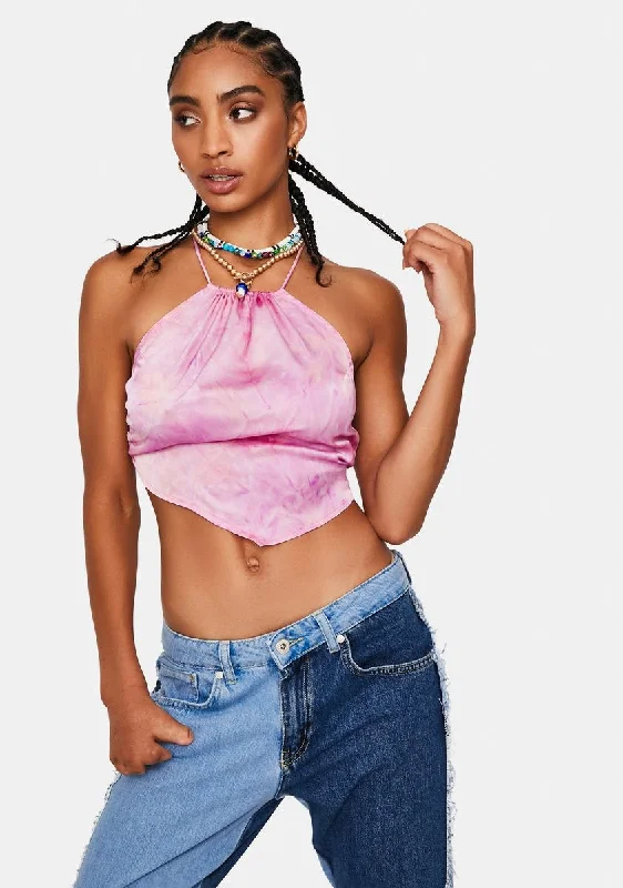 Exquisite Women's Wear Sale Peach Tie Dye Halter Top