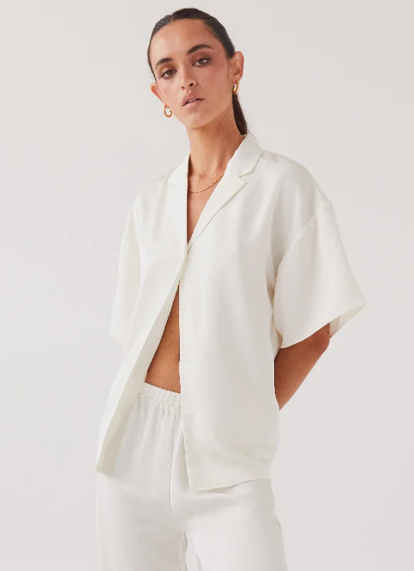 Athleisure Wear Special Offer Palm Cove Satin Shirt - Pearl Dove