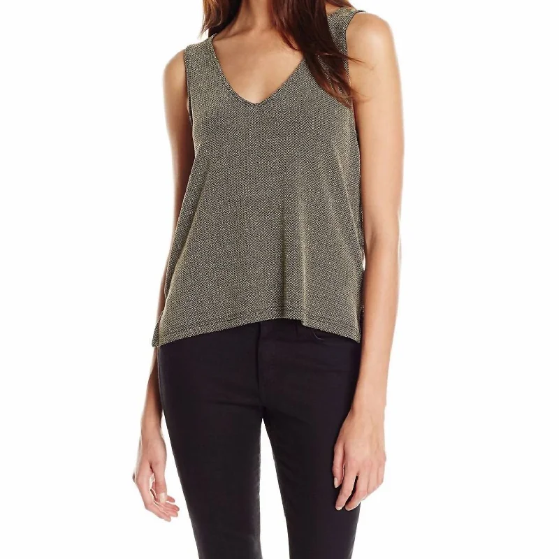 Limited Quantities Fifth Avenue V-Neck Tank In Gold Lurex Metallic/grey