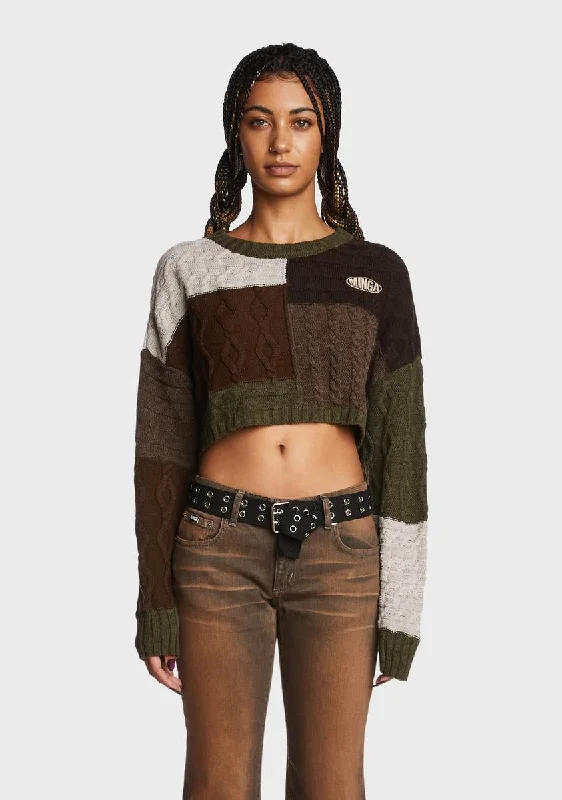 Coastal Beach - Inspired Style Gigi Patchwork Cable Knit Crop Jumper