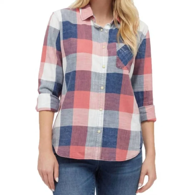 Athleisure Wear Cheyenne Button-Up Blouse In Red/blue Multi