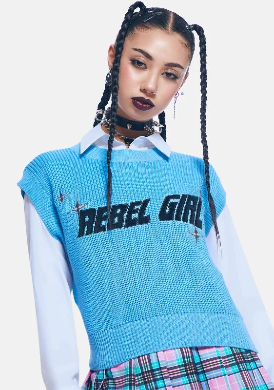 Elevated Style Aqua Rebel Girl Knit Sweater Vest