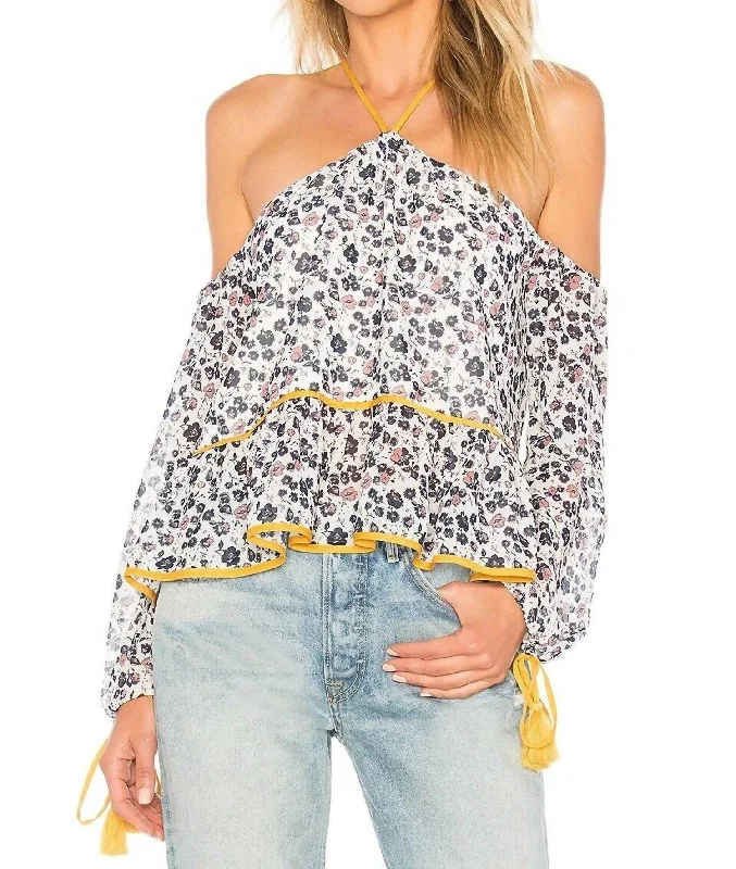 Wardrobe Update Floral Contrast Ruffle Off The Shoulder Blouse In White