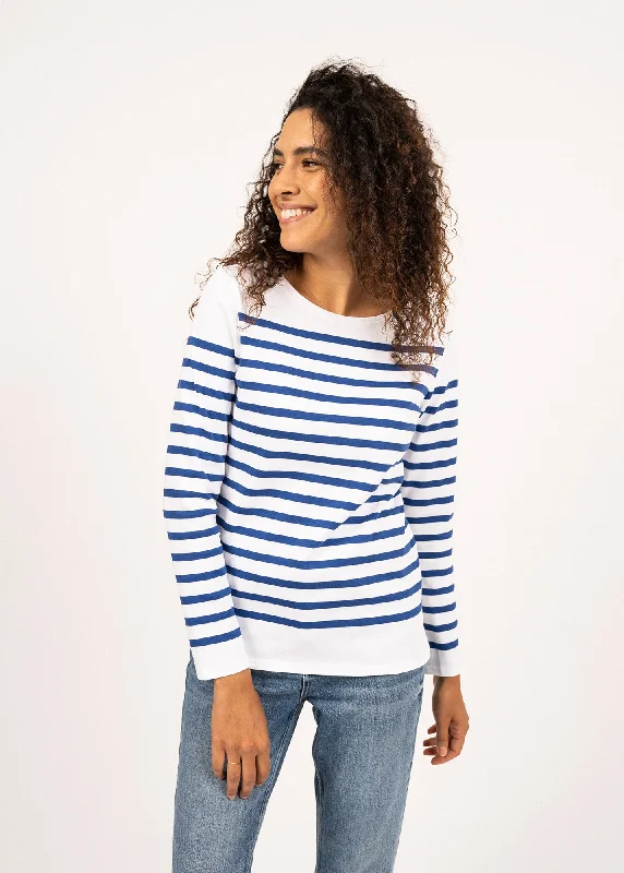 Limited Time Deal Naval woman authentic striped sailor shirt - in combed cotton (NEIGE/GITANE)