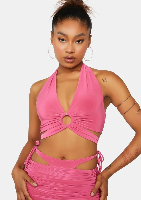 Chic Allure Paradise Pink Plunge Strappy Crop Top