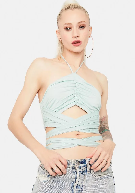 Exclusive Deals Online Seafoam Raise Your Glass Wrap Halter Top