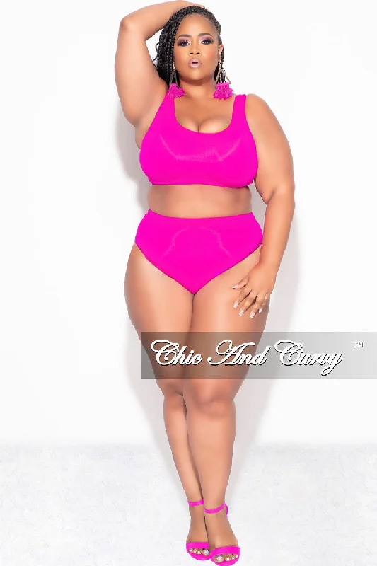 Fashion Sale Final Sale Plus Size Bikini Set in Neon Pink