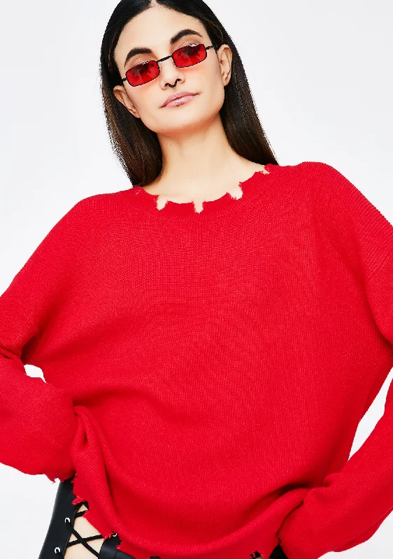 Lightweight Fabric Breakin' Hearts Knit Sweater