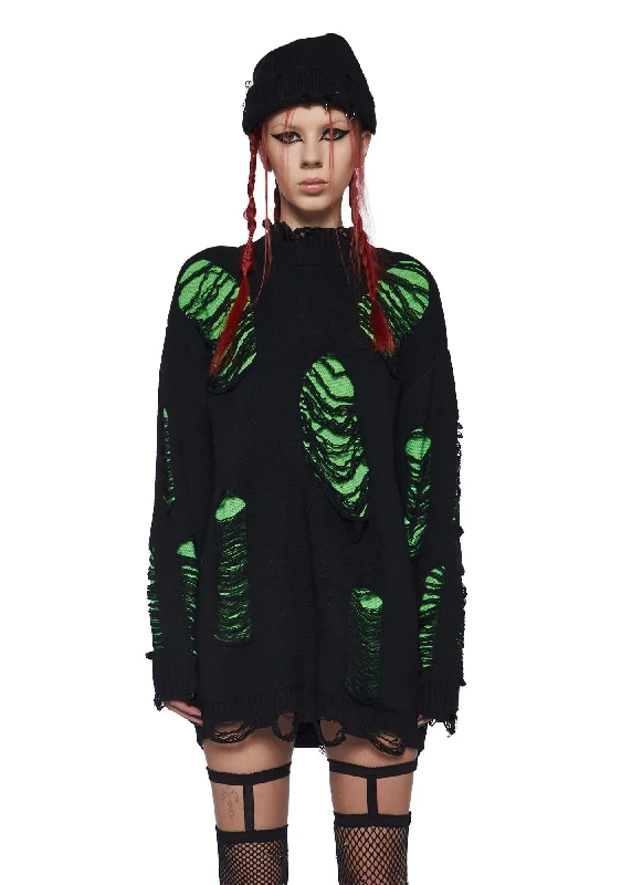 Eclectic Fashion Remote Control Knit Sweater - Green