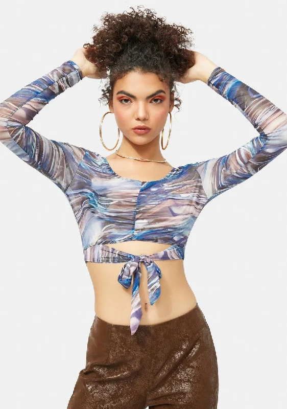 Bold Fashion Skies That Swirl Mesh Crop Top