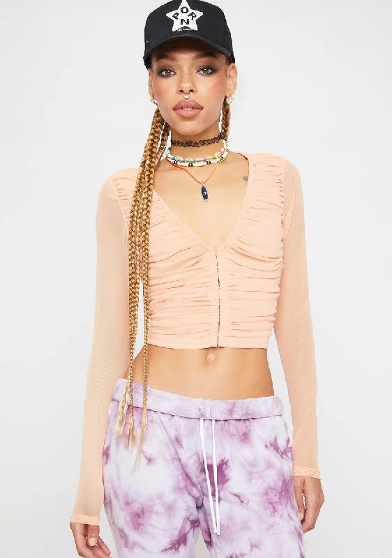 Luxe Women's Fashion Peach Lost In The World Ruched Crop Top