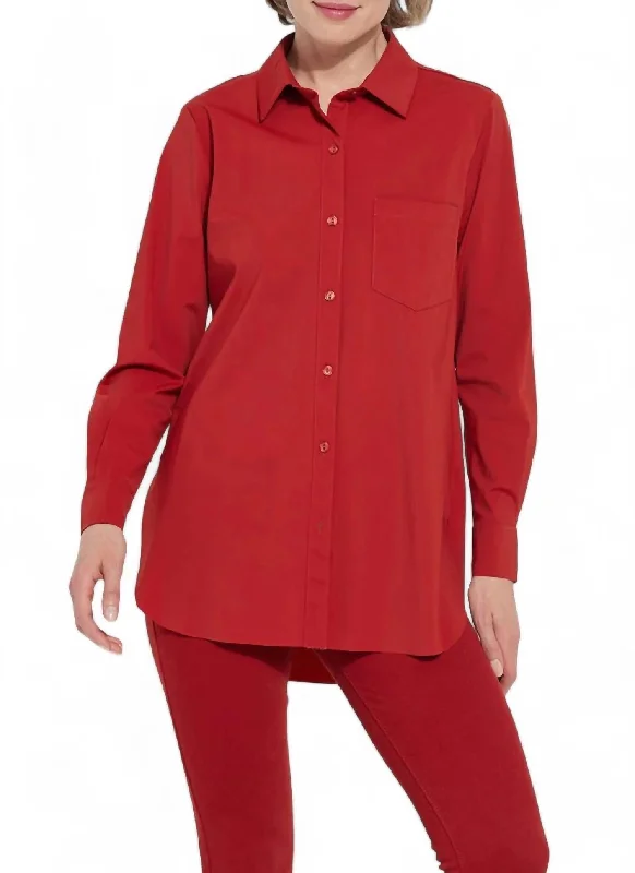 Graceful Drape Schiffer Button Down Shirt In Matte Red