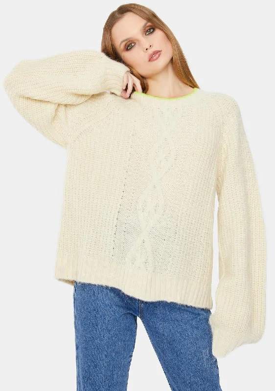 Minimalist Office - Ready Style Almond Milk Ava Cable Knit Sweater