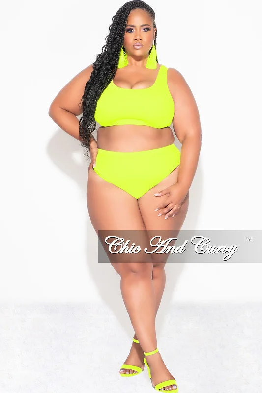 Celebrate With Big Savings Final Sale Plus Size Bikini Set in Neon Yellow