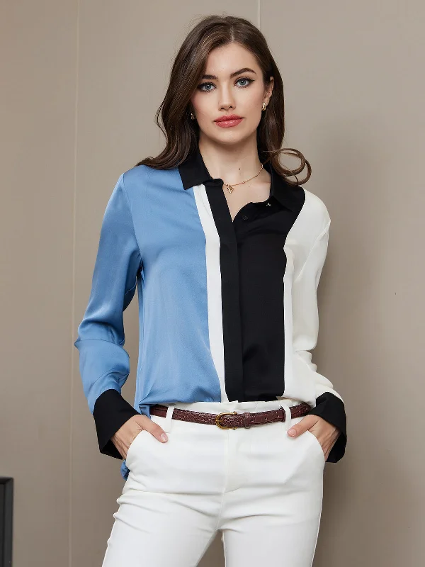 All Season Fashion Collection Silk Color Block Concealed Placket Shirt